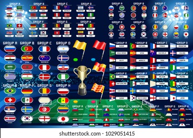 Football World championship groups. Set of four different flag illustration. Vector flag collection. 2018 soccer world tournament in Russia. World football cup. Nations flags info graphic.