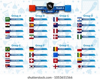 Football World championship groups. Vector flag collection. 