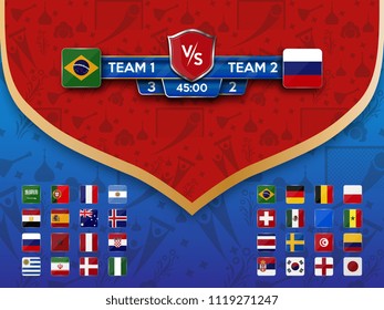 Football World championship groups. Vector flag collection. 