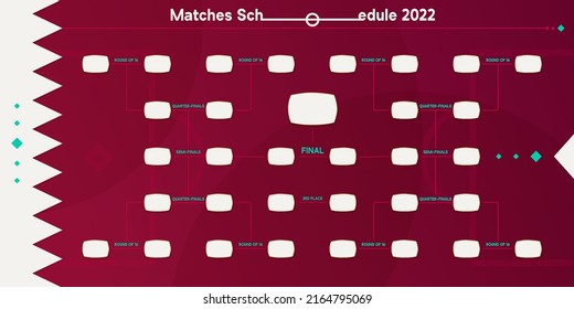 Football World Cup 2022 Knockouts matches schedule bracket. Football championship results tabel design template. Sport game final bracket. Vector illustration