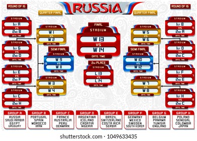 Football world cup championship groups. Set of four different flag illustration. Vector flag collection. 2018 soccer world tournament in Russia. World football cup. Nations flags info graphic.