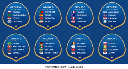 Football World cup Russia 2018 groups. Vector flag collection.