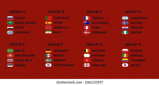 Football World cup Russia 2018 groups. Vector flag collection.