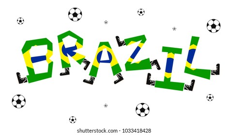 Football World Flag on Funny Alphabet Set : Brazil : Vector Illustration