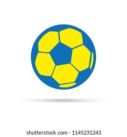 football yellowish blue ball with shadow on white background