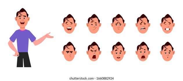 footballer cartoon character with different facial expression set.  different facial emotions for custom animation