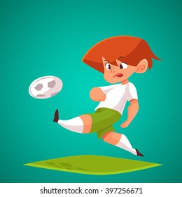 Footballer cartoon character vector illustration.  Cute boy playing football