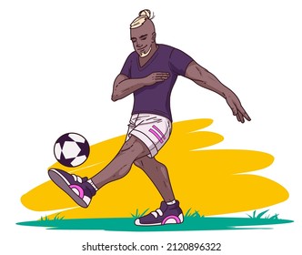 Footballer. A football player. Action pose of a man playing football. Sports illustration. Vector illustration. 