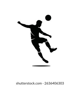 Footballer Heading Ball Perfect Form Black Silhouette Icon Soccer Header Action Sports Art