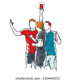 footballer player get red card line art style illustration
