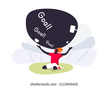 A footballer scored the winning goal and screams. Vector illustration