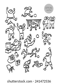 Football-players-and-fans-vector-funny-doodles-set-illustration