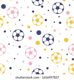Footballs and confetti and Confetti vector seamless pattern