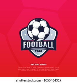 Diseño del logo de fútbol/fútbol 2018. Ilustración vectorial de signo emblemático