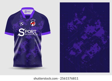 A football-type sports shirt designed in dark and light purple with a unique and modern graphic pattern. The shirt has a brand label that says "Sport" on the front.