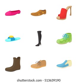 Footgear icons set. Cartoon illustration of 9 footgear vector icons for web