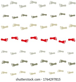 Footmark in opposite direction to the crowd. Red track against the current. Symbol for courage, individuality, diversity or being an outsider. Vector on white background.
