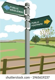 Footpath And Bridleway Signpost With Countryside Background