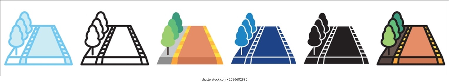 Footpath multi style, mini illustration icon. outline, flat, glyph, line color, UI, UX, app and web, digital or print. For education, construction, transportation, environment, urban planning.