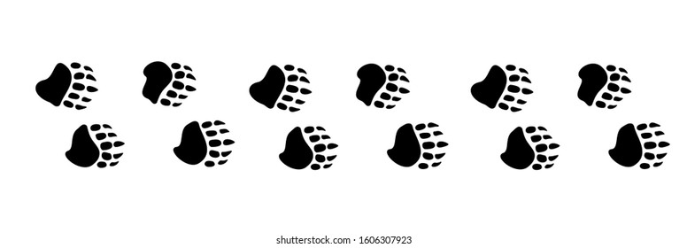 Footpath trail of animal. Badger paws walking randomly print vector isolated on white background. Trail footpath wildlife, footprint silhouette illustration