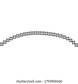 Footpath trail of animal. Dog or cat paws print isolated on white background. Trail footpath wildlife, footprint silhouette illustration