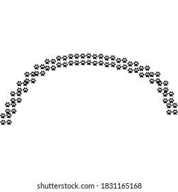 Footpath trail of animal. Dog or cat paws print isolated on white. Trail footpath wildlife, footprint silhouette