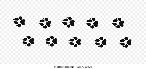 Footpath trail of animal. Dog paws. Dog paws walking randomly print vector isolated on white background. 