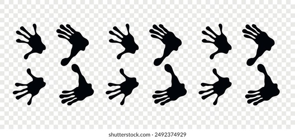 Footpath trail of animal. Lemur paws. Lemur paws walking randomly print vector isolated on checkered background.	