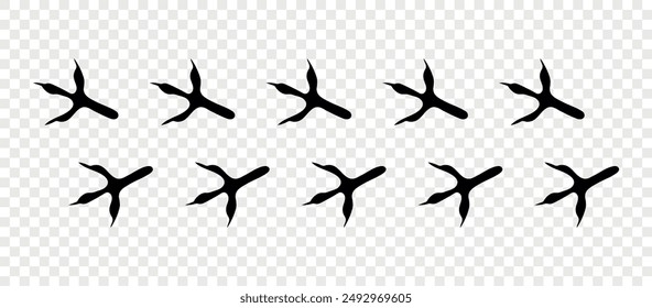 Footpath trail of animals. Eagle paws. Eagle paws walking randomly print vector isolated on checkered background.