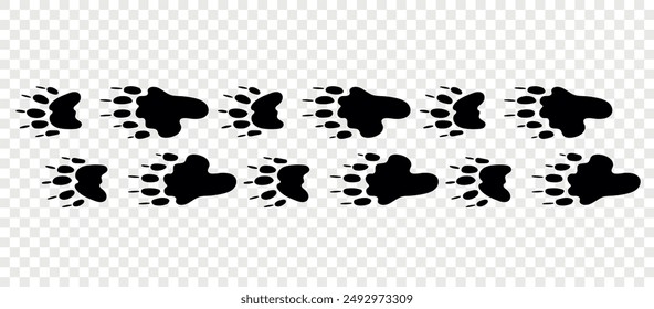 Footpath trail of animals. Skunk paws. Skunk paws walking randomly print vector isolated on checkered background.