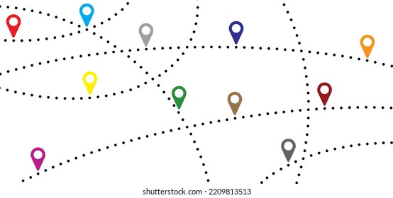 Footpath walking, bike route or air plane line path. Flat vector footprint. Footsteps silhouette pictogram or logo. Travel point navigation. Tourism route concept. Location start pointer.