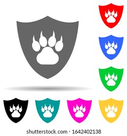footprint of an animal in a shield green multi color style icon. Simple glyph, flat vector of greenpeace icons for ui and ux, website or mobile application