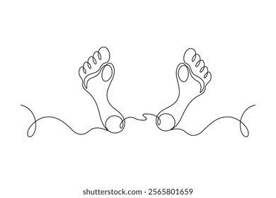 Footprint and bare foot drawn with continuous line in minimalism, wellness massage, podology, care about soft skin, one line, editable vector contour