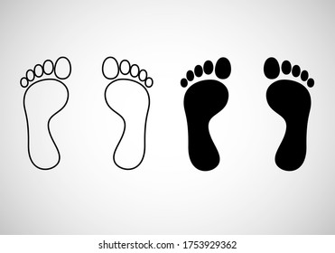 Footprint black outline and line icon on white background. Flat style vector illustration.