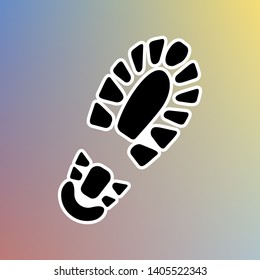 Footprint boot sign. Black icon in white shell at pastel color background. Illustration.