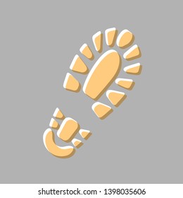 Footprint boot sign. Emboss effect with light orange icon on gray background.
