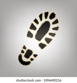 Footprint boot sign. Vector. Blackish icon with golden stars at grayish background.