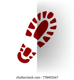 Footprint boot sign. Vector. Bordo icon on white bending paper background.