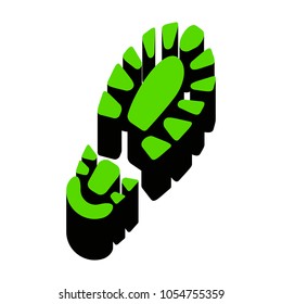 Footprint boot sign. Vector. Green 3d icon with black side on white background. Isolated.