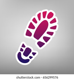 Footprint boot sign. Vector. Purple gradient icon on white paper at gray background.