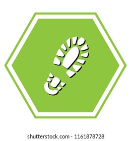 Footprint boot sign. Vector. White icon with black shadow at yellow green honeycomb on white background.
