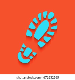 Footprint boot sign. Vector. Whitish icon on brick wall as background.