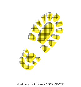 Footprint boot sign. Vector. Yellow icon with square pattern duplicate at white background. Isolated.