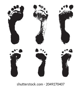 Footprint of boy child and teenager, imprint of sole of foot, set. Vector illustration