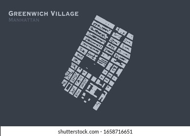 Footprint buildings map of Greenwich Village neighborhood of Manhattan, New York City in vector