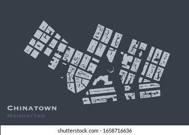 Footprint-Gebäude Vektorillustration Karte des chinesischen Stadtviertels Manhattan, New York City