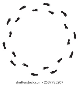 Patrón de círculo de huella. Ilustración de camino a pie. Vector de huella negro. Símbolo de pista redonda.