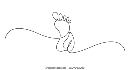 Footprint continuous line art style vector illustration. Single line art baby footprint. One line art white background vector illustration