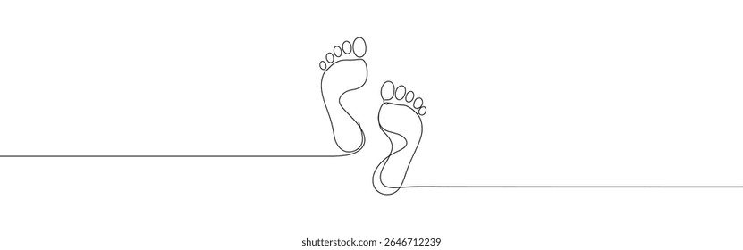 Pegada desenho contínuo de uma linha. Símbolo de passo. Ilustração vetorial.