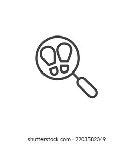 Footprint evidence line icon. linear style sign for mobile concept and web design. Footprint and magnifier outline vector icon. Symbol, logo illustration. Vector graphics